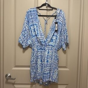 Vici Blue and White Floral Romper